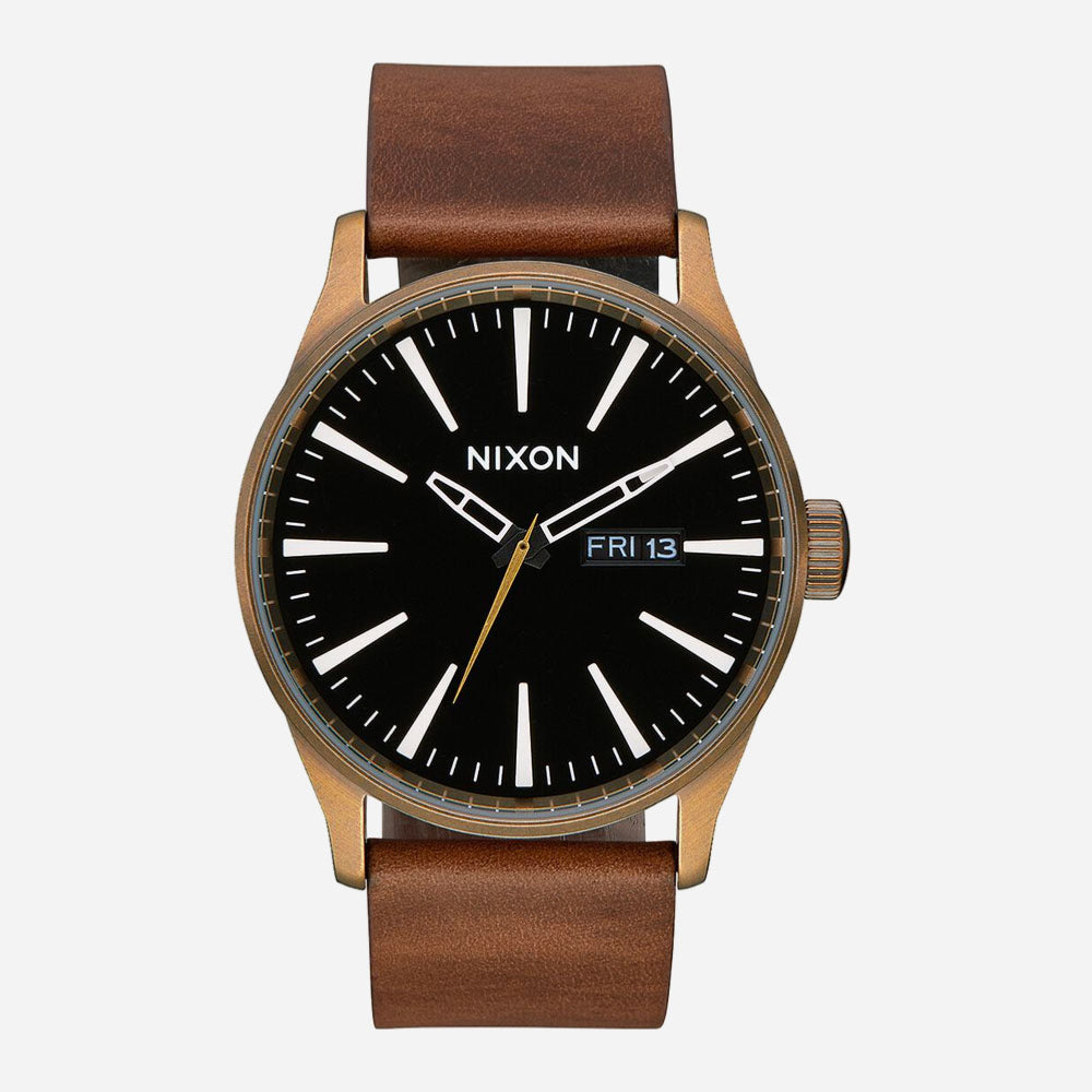 NIXON - SENTRY LEATHER - Brass Black Brown