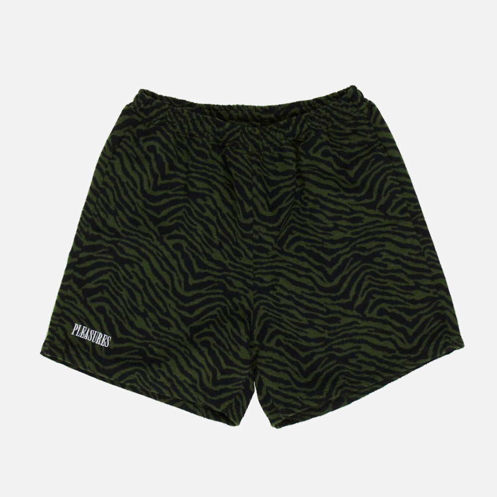 PLEASURES - Fuzzy Stripe Shorts - Green Breaker Breaker