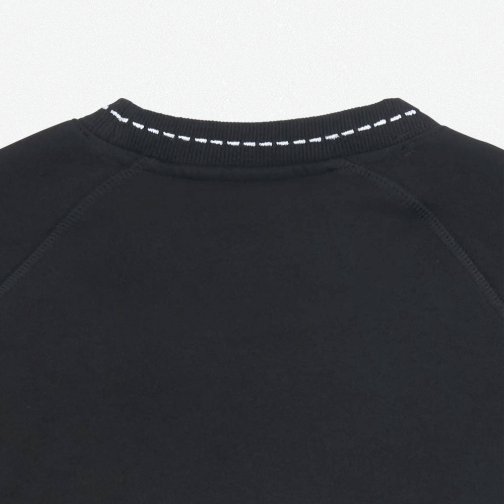 PLEASURES - CUT HERE RAGLAN CREWNECK - BLACK