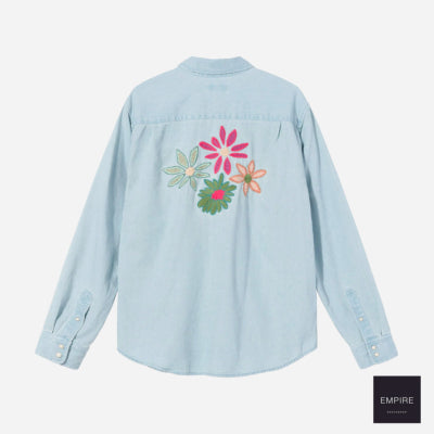 Stussy Flower embraided denim shirt light blue