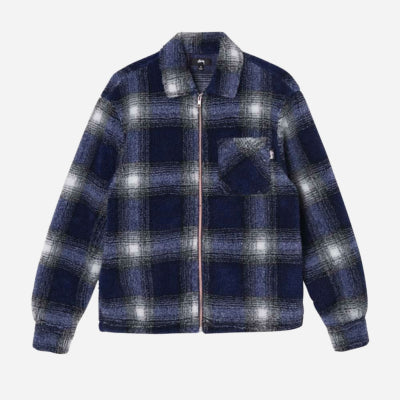Stussy - Shadow Plaid Sherpa Zip Shirt - Navy