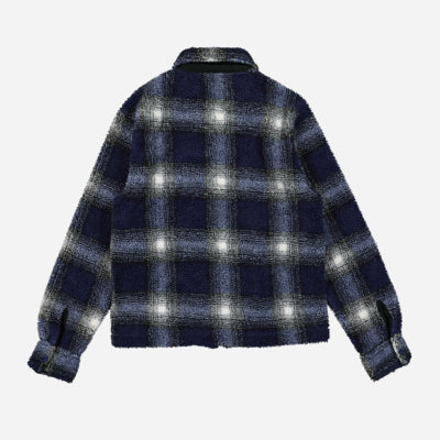 Stussy - Shadow Plaid Sherpa Zip Shirt - Navy