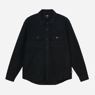 Stussy textured wool cpo ls shirt - black