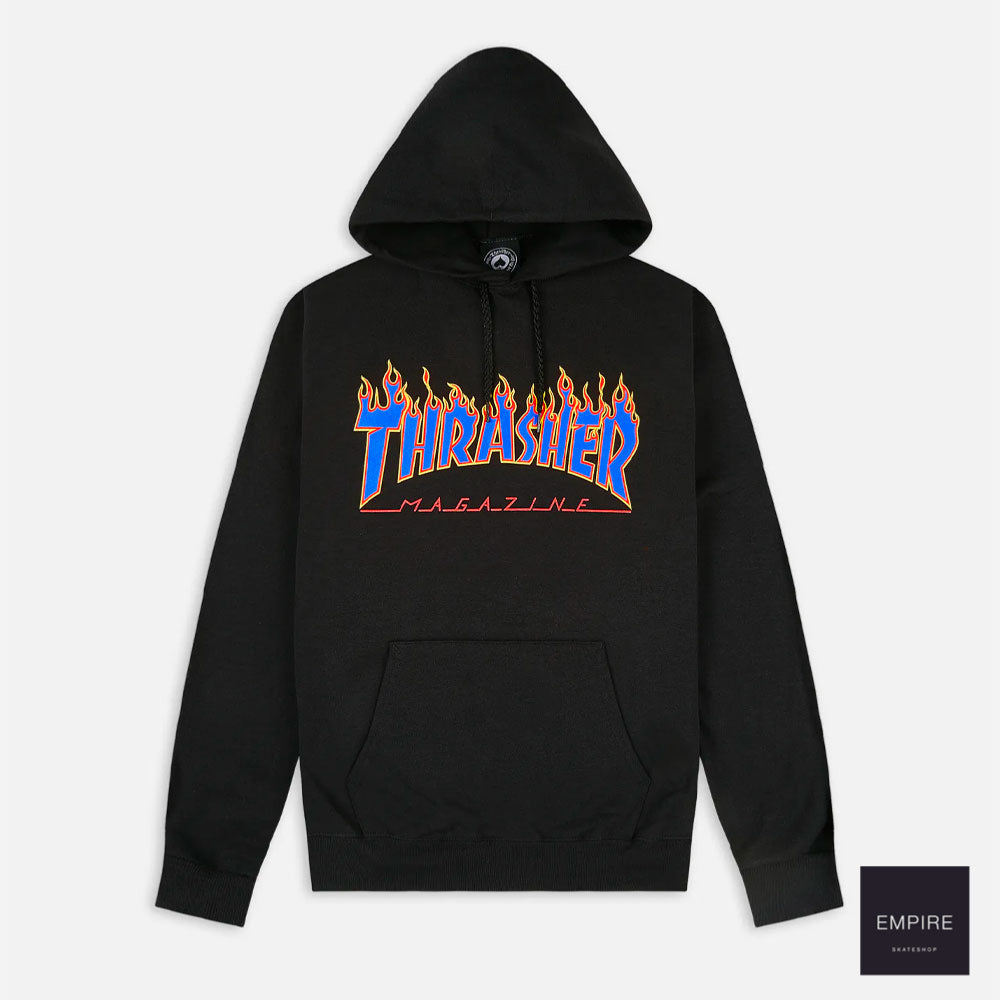 Thrasher Flame Logo Hoody - Black -Blue