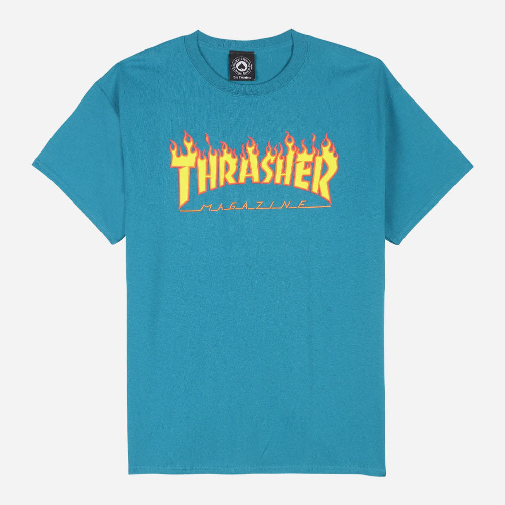 Thrasher - Flame Logo Tee - Galapagos Blue