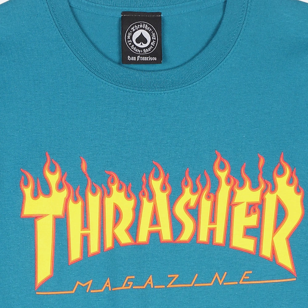 Thrasher - Flame Logo Tee - Galapagos Blue
