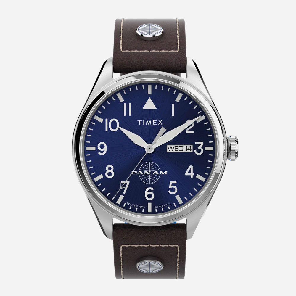TIMEX X PAN AM - Waterbury Day -Date 42mm - Leather Strap Watch