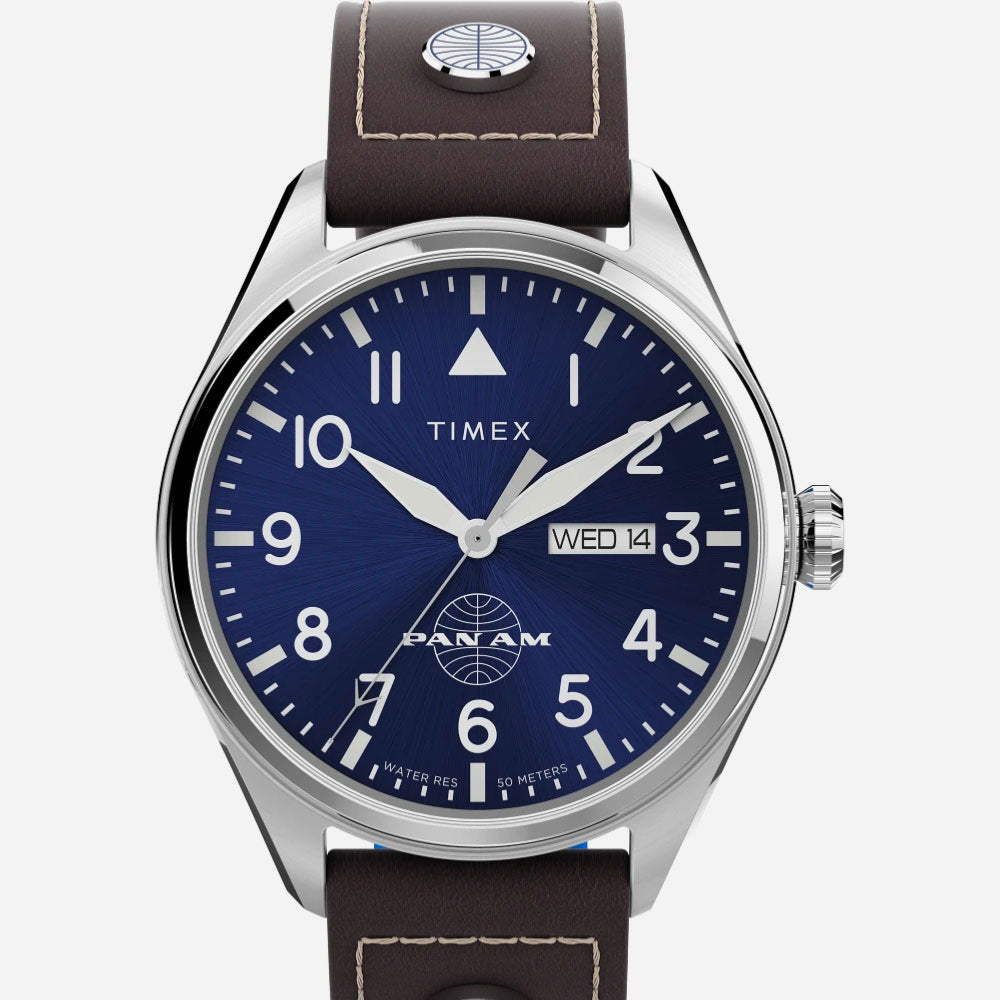 TIMEX X PAN AM - Waterbury Day -Date 42mm - Leather Strap Watch