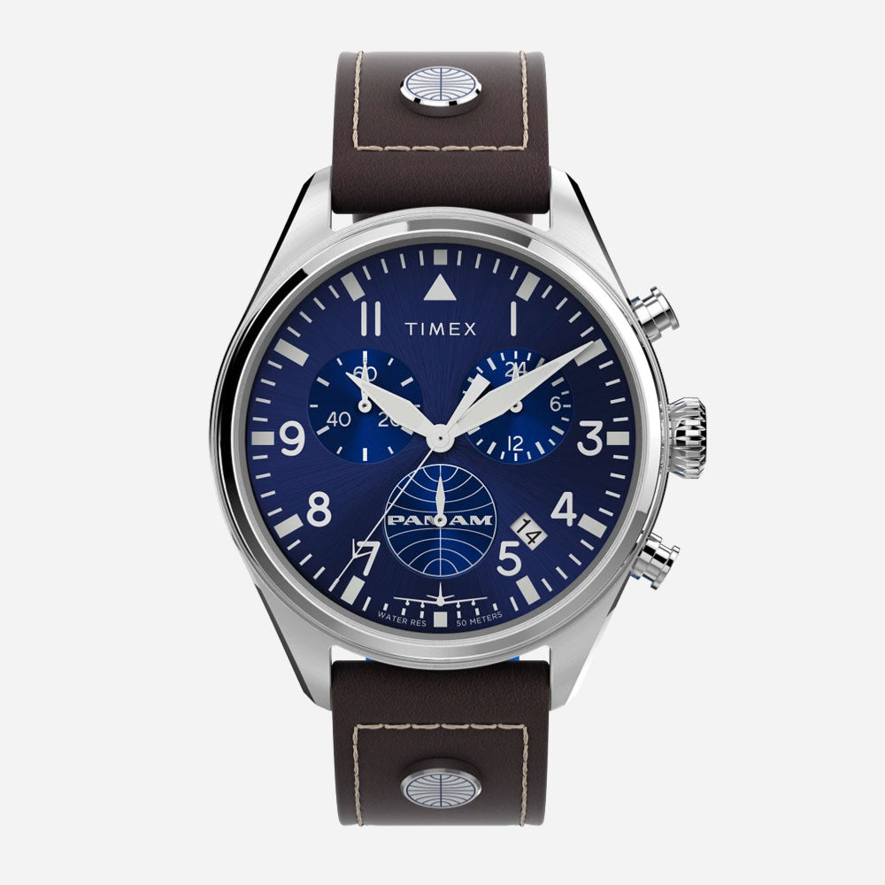TIMEX X PAN AM - Waterbury Chronograph 42mm - Leather Strap Watch