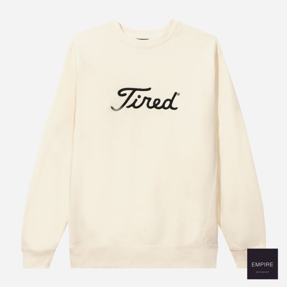 Tired Embroidered Golf Crew Neck Cream