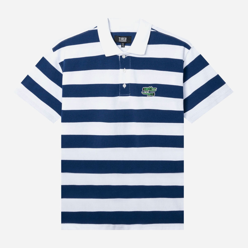 Tired - The Gator Stiped Polo - White Navy