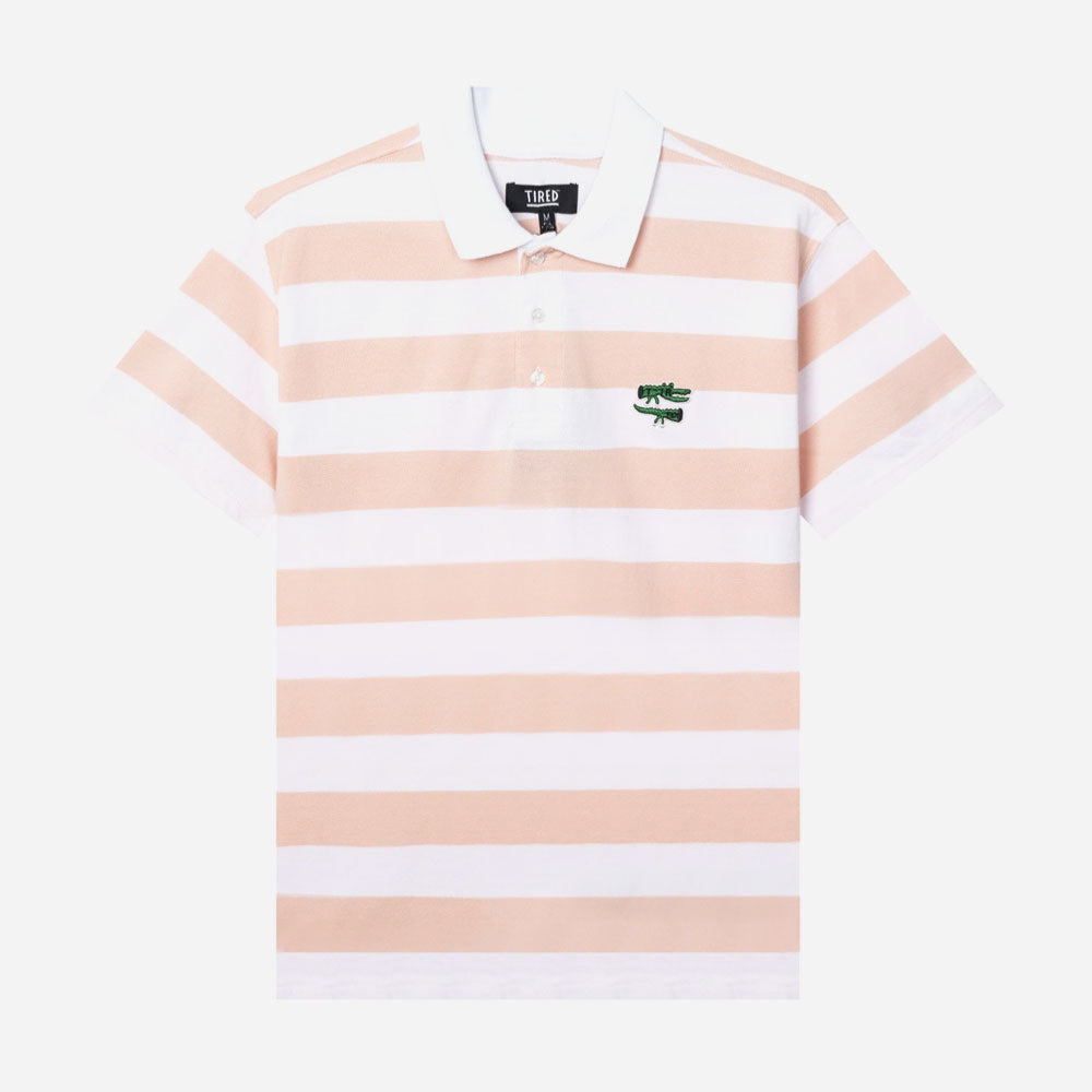 Tired - The Gator Stiped Polo - White Pink