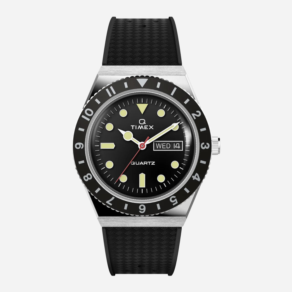 Timex - Q Timex 38mm Synthetic Rubber - Stainless Steel Black