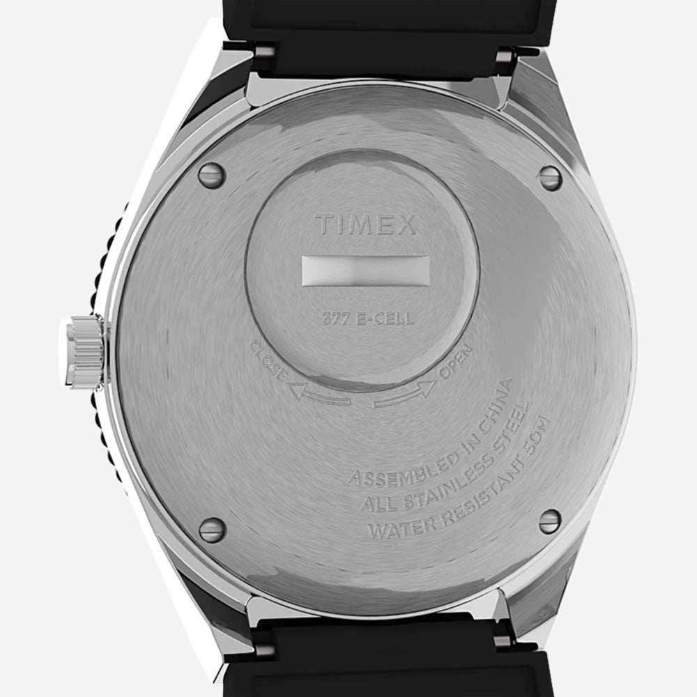 Timex - Q Timex 38mm Synthetic Rubber - Stainless Steel Black