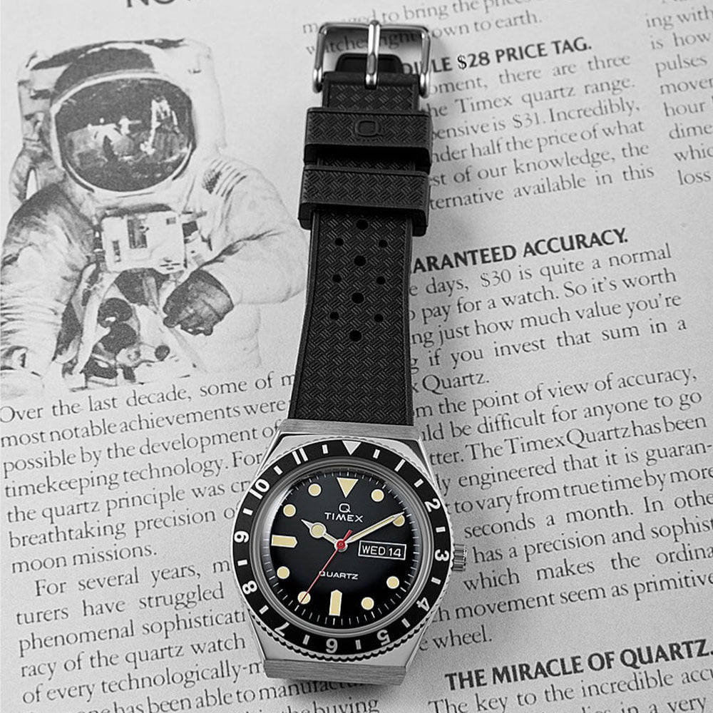Timex - Q Timex 38mm Synthetic Rubber - Stainless Steel Black