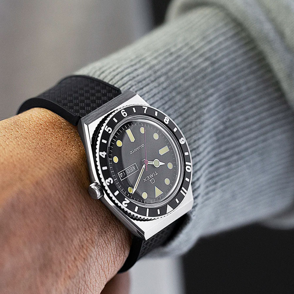 Timex - Q Timex 38mm Synthetic Rubber - Stainless Steel Black